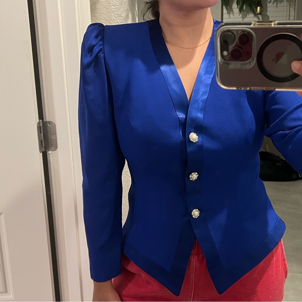 ❌SOLD❌STUNNING Vintage Royal Blue Suit Blazer - Picture 8 of 8